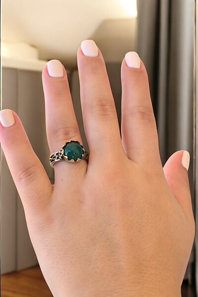 NBS Beautiful Naturel Stones Copper Pure Ring Adjustable Crown Agate Stone Design Quality (Evil Eye) (Special Day, Gift)