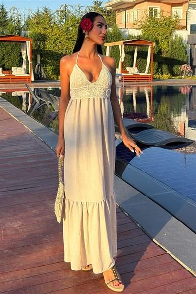 Kokosh moda Μακρύ φόρεμα με μπούστο πλεκτό λινό 2904-08