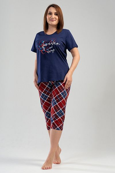 VİENETTA Cotton Women's Plus Size Short Sleeve Capri Pajama Set, 112010