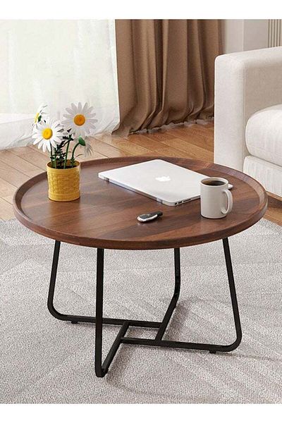 COOYA Round Modern Coffee Table With plate and sturdy frame, Wide Tabletop, Comfortable Life, for home