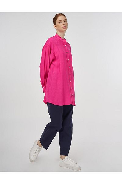 Kayra Viscose Tunic with Ruffle Collar Fuchsia