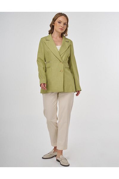 Kayra Jachetă Blazer din Viscoză Cusută Punto Verde Fistic