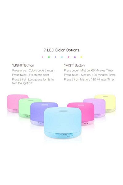 COOYA Ultrasonic Oil Diffuser Air Humidifier 500ML Remote Control Colorful Light Model (White)