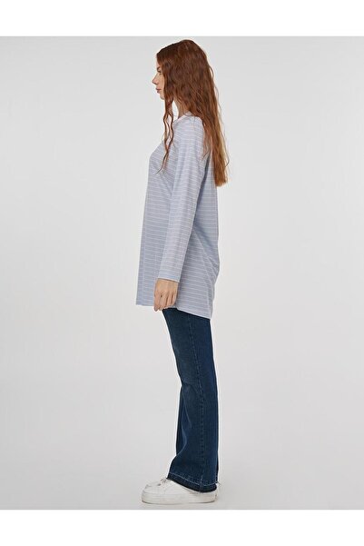 KYR Πλεκτό φούτερ με μοτίβο ρίγες γαλάζιο