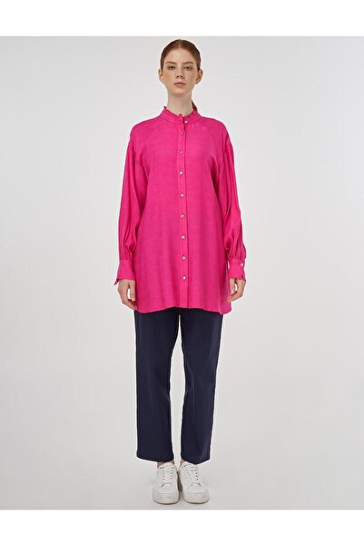 Kayra Viscose Tunic with Ruffle Collar Fuchsia