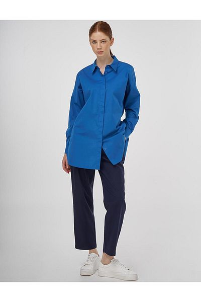 Kayra Relaxed Cut Cotton Tunic Blue