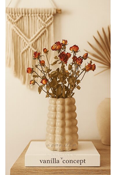 v Vanilla Concept El Yapımı Baloncuklu Konik Bubble Vazo – Parlak Bej Krem| M...