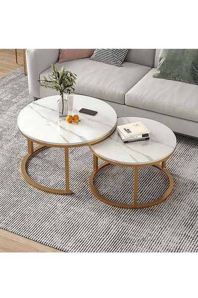 COOYA Modern Coffee Table with metal steel frame, firm and sturdy,Wide and round,for living room
