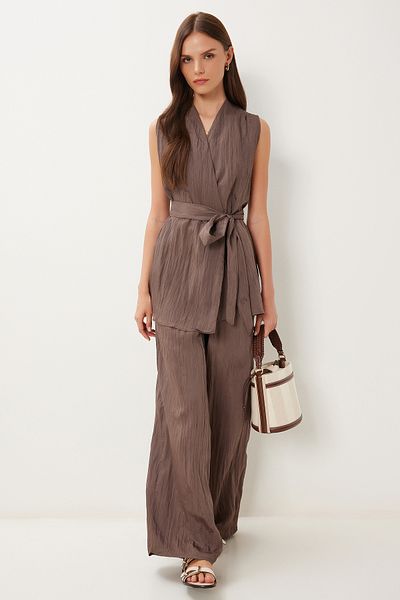 Lovelyİstanbul Crinkle Effect Vest Palazzo Woven Suit