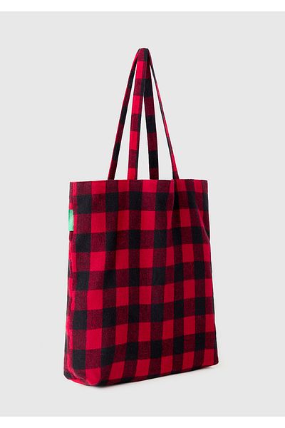 United Colors of Benetton Unisex White Plaid Tote Bag