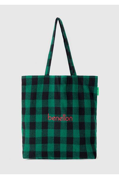 United Colors of Benetton Unisex Green Plaid Tote Bag