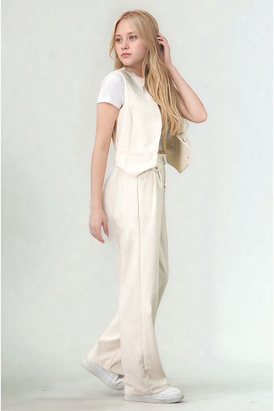 Asortix Girl's 2 Piece Set with Buttoned Vest and Wide Leg Pants