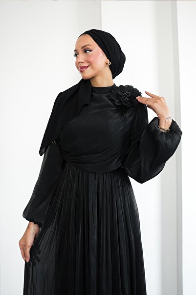 hakimoda Tesettür Efruz Işıltı Abiye Siyah