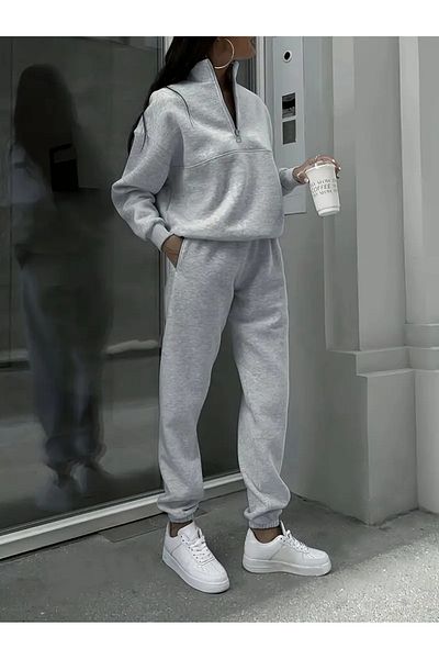 CANDERO Pantaloni de sport pentru femei, gri JOGGER, supradimensionați, îmbrăcăminte sportivă, de calitate, cu croiala largi, pantaloni de sport din țesătură confortabilă, YUS