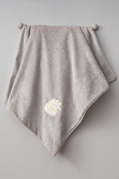 Teddy Pie Sevimli Kuzu Nakışlı Çift Katlı Kadife ve Wellsoft Bebek Battaniyesi