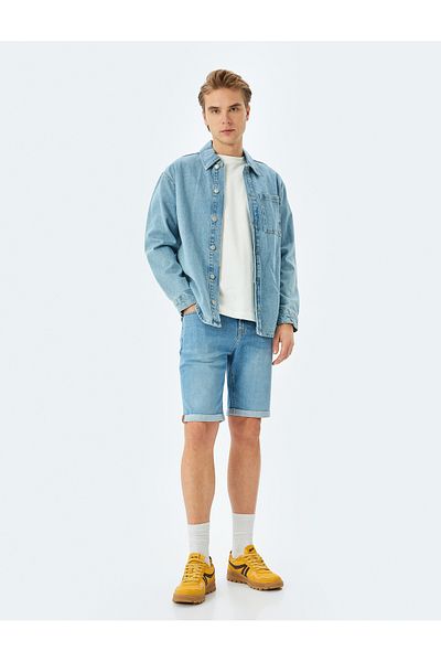 Koton Folded Leg Bermuda Slim Fit Jean Shorts