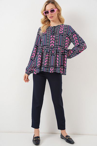 Bigdart Women's Patterned Long Sleeve Blouse 970 - Navy Blue