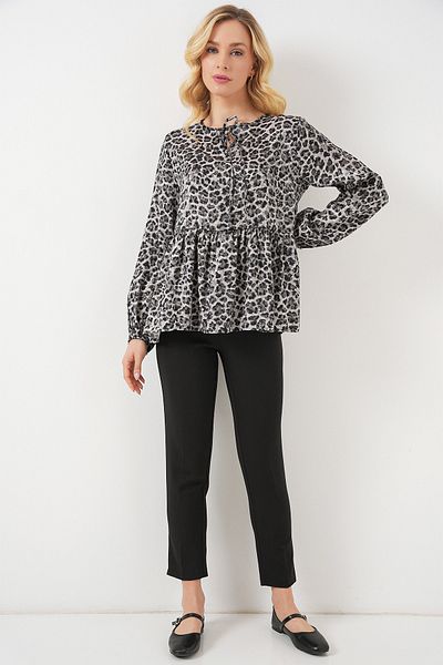 Bigdart Women's Patterned Long Sleeve Blouse 970 - Anthracite