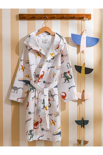 LC Waikiki Mixed Printed Hooded Boy's Bathrobe