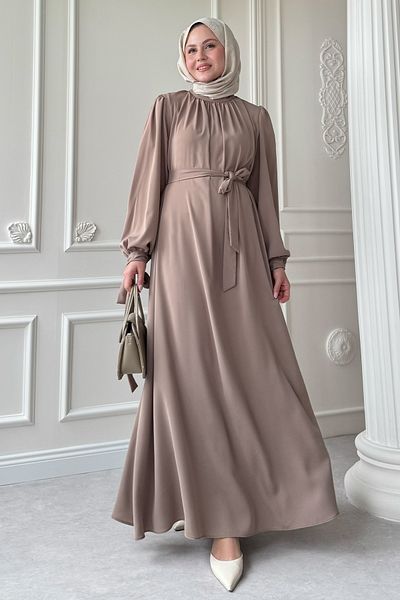 InStyle Μπεζ φόρεμα με λουράκι με μανίκια