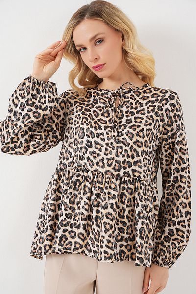 Bigdart Women's Patterned Long Sleeve Blouse 970 - C. Brown