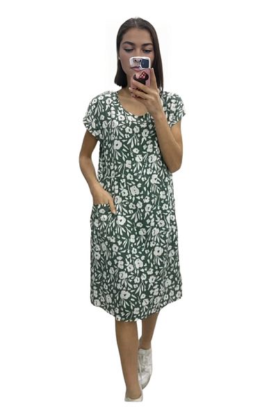 Modasultan Wide Collar Pocket Midi Viscose Dress