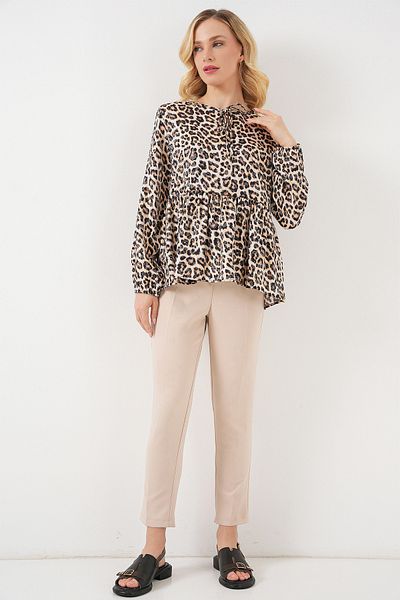 Bigdart Women's Patterned Long Sleeve Blouse 970 - C. Brown