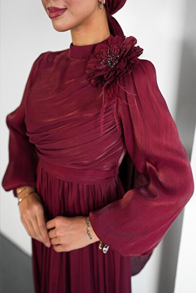 hakimoda Tesettür Efruz Işıltı Abiye Bordo
