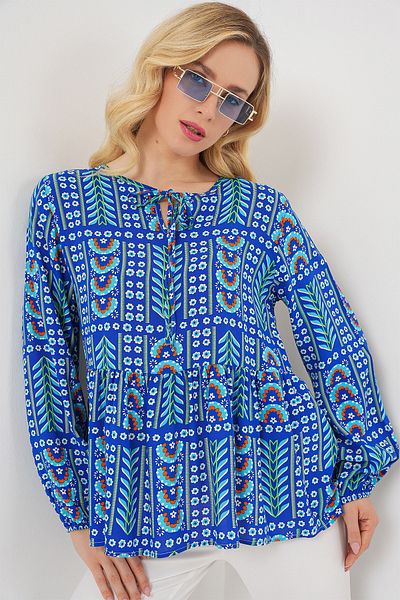 Bigdart Women's Patterned Long Sleeve Blouse 970 - Saks