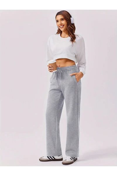 CANDERO Pantaloni de sport pentru femei, gri, largi, supradimensionați, de calitate, cu croiala largi, flexibili, confortabili, din țesătură YUS