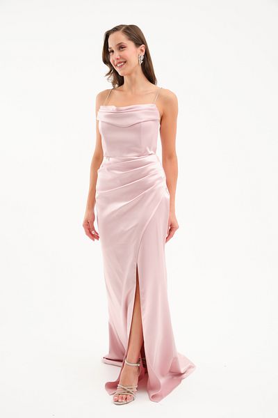 Lafaba Women's Powder Stone Strap Long Promise Engagement Evening Dress