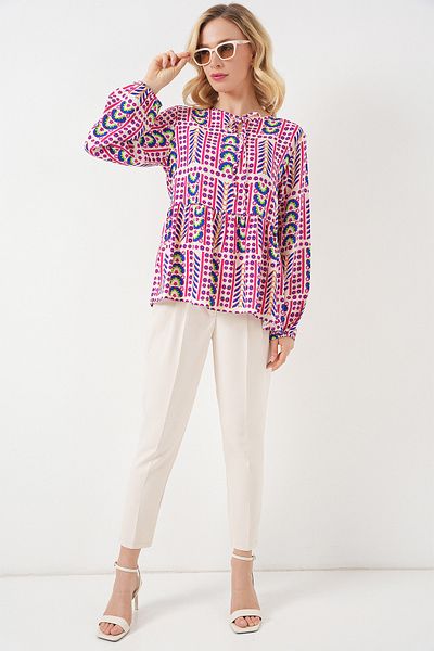 Bigdart Women's Patterned Long Sleeve Blouse 970 - Fuchsia