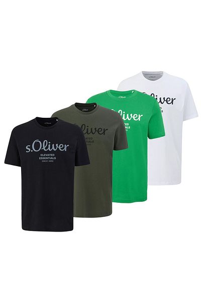 s.Oliver Herren T-Shirt, 4er Pack - Basic, Logoprint, Rundhals, Baumwolle
