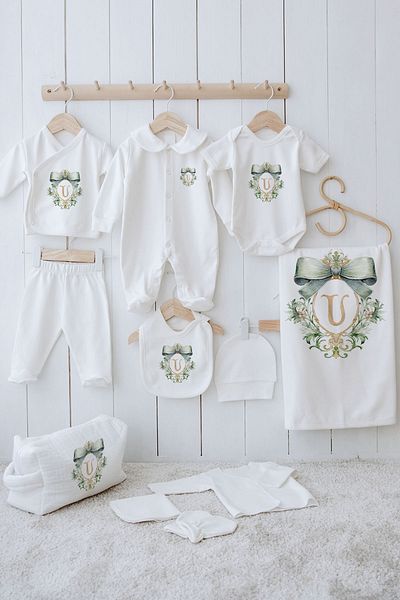 Tuğba Kuğu Organic 11-Piece Hospital Release - Green Royal Series - Letter U
