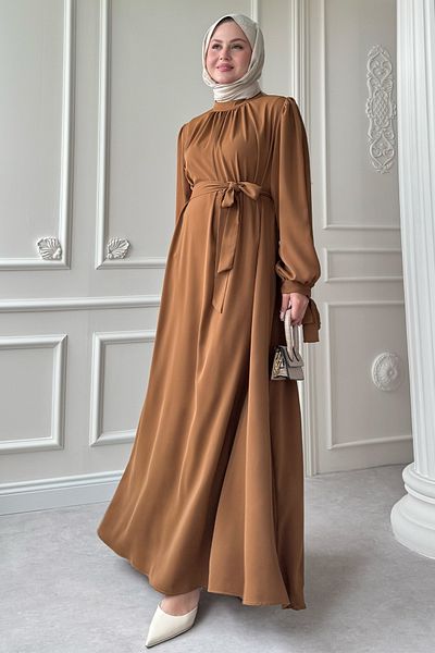 InStyle Φόρεμα Camel με λουράκι με μανίκια