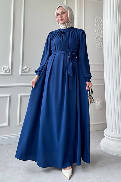 InStyle Μπλε φόρεμα με λουράκι με μανίκια