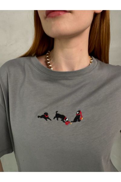 Cappmoda T-912 Smoked Dog Embroidery Embroidered Crew Neck T-Shirt