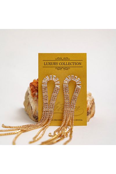 CHARM Long "Golden Cascade" earrings with zirconia and fringes – Charm