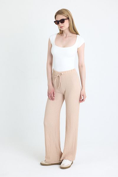 Rays Beige Wide Leg Draped Wrinkle Fabric Trousers 326