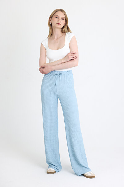Rays Mavi Geniş Paça Dökümlü Bürümcük Kumaş Pantolon 326
