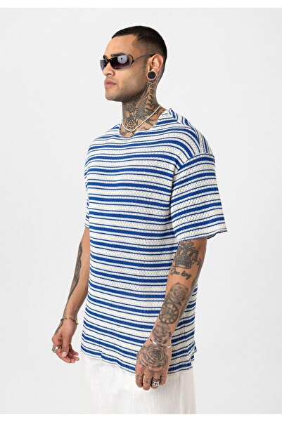 VAMOSCLO Ριγέ oversized Πλεκτό Μπλουζάκι μπλε κοβαλτίου