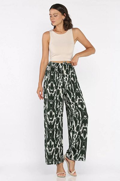 GÜLSELİ Khaki Waist Elastic Viscose Walking Pants