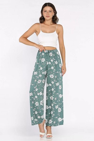 GÜLSELİ Mint Women's Floral Patterned Viscose Walking Pants