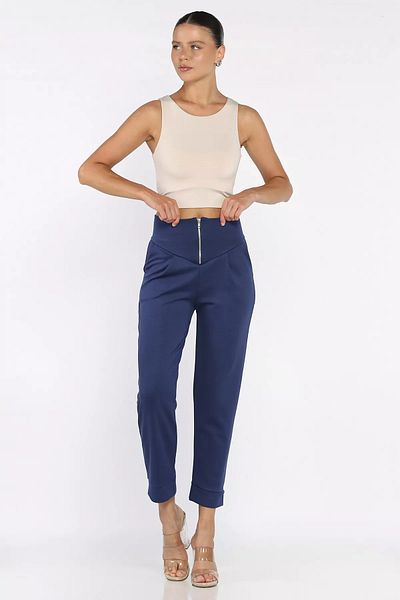 GÜLSELİ Navy Blue Women's Pleat Detailed Zippered Trousers