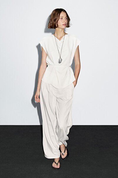 Massimo Dutti Degaje yaka krepe top