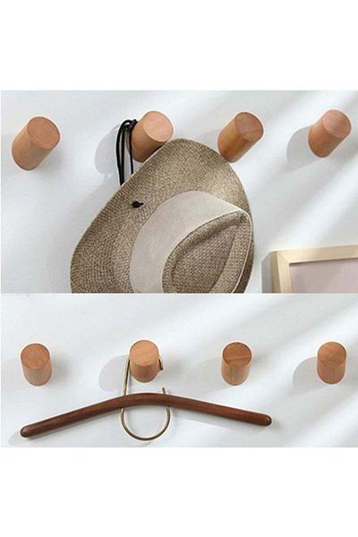 Gumiho Set of 5 Gumiho hooks, wood, natural, 65 x 47 mm