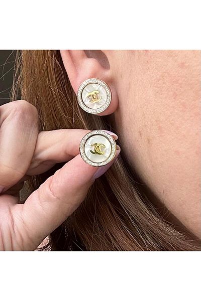 juleeco Zircon Stone Pearlescent Brand Gold Steel Earrings
