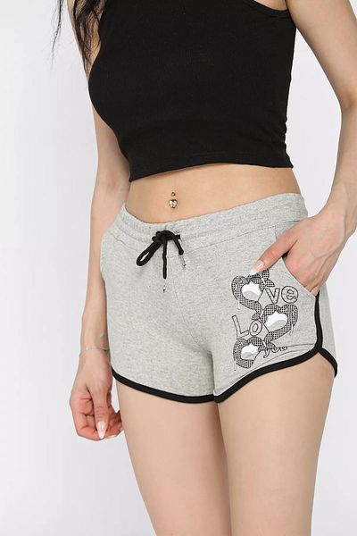 GÜLSELİ Gray Printed Women's Mini Shorts