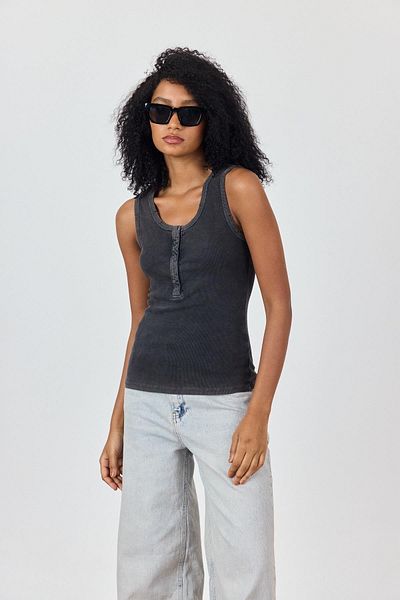 SHERIN Anthracite Faded Effect Snapback Tank Top Blouse