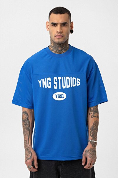 VAMOSCLO Oversize Printed Jersey T-Shirt Cobalt Blue